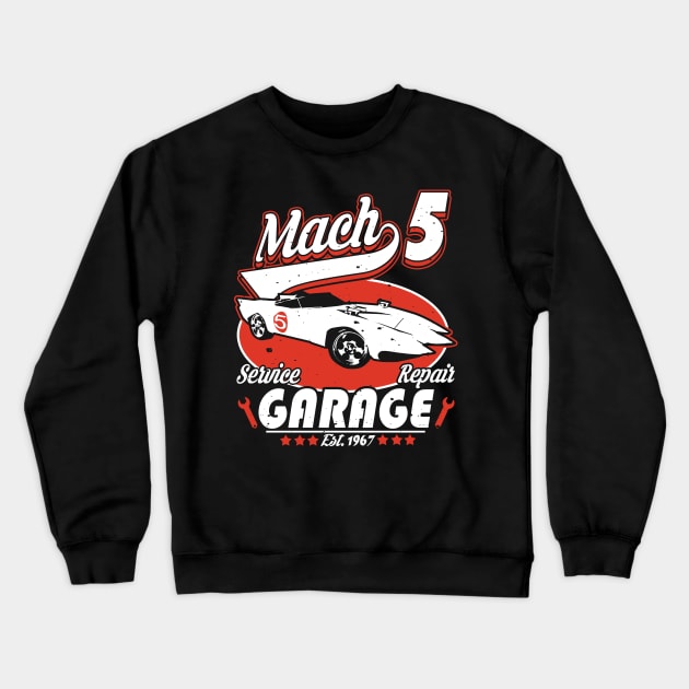 Mach 5 Garage Crewneck Sweatshirt by absolemstudio